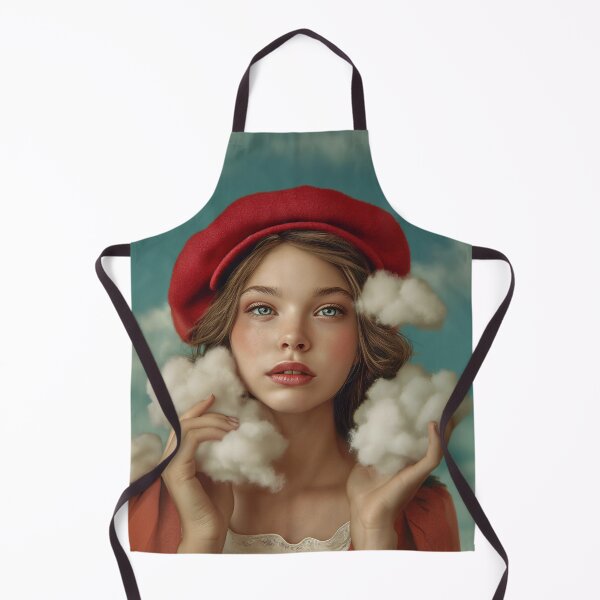 Item preview, Dreamy Girl Red Hat Holding Clouds | Whimsical Fantasy Art designed and sold by VUK VESOVIC.