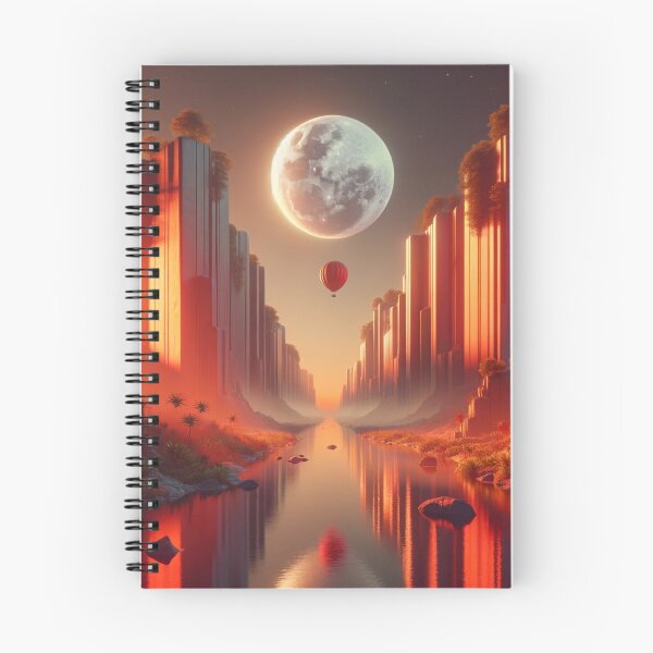 Item preview, Surreal Landscape with Red Moon and Hot Air Balloon - Mystical Natural Art designed and sold by UrbainEcho.