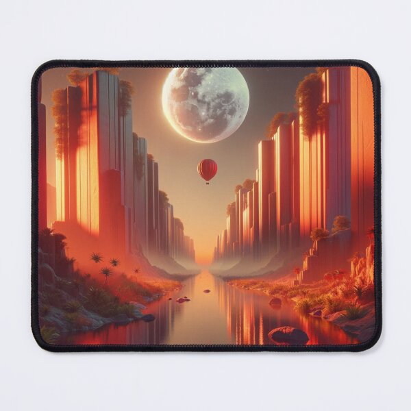 Item preview, Surreal Landscape with Red Moon and Hot Air Balloon - Mystical Natural Art designed and sold by UrbainEcho.