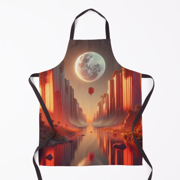 Item preview, Surreal Landscape with Red Moon and Hot Air Balloon - Mystical Natural Art designed and sold by UrbainEcho.