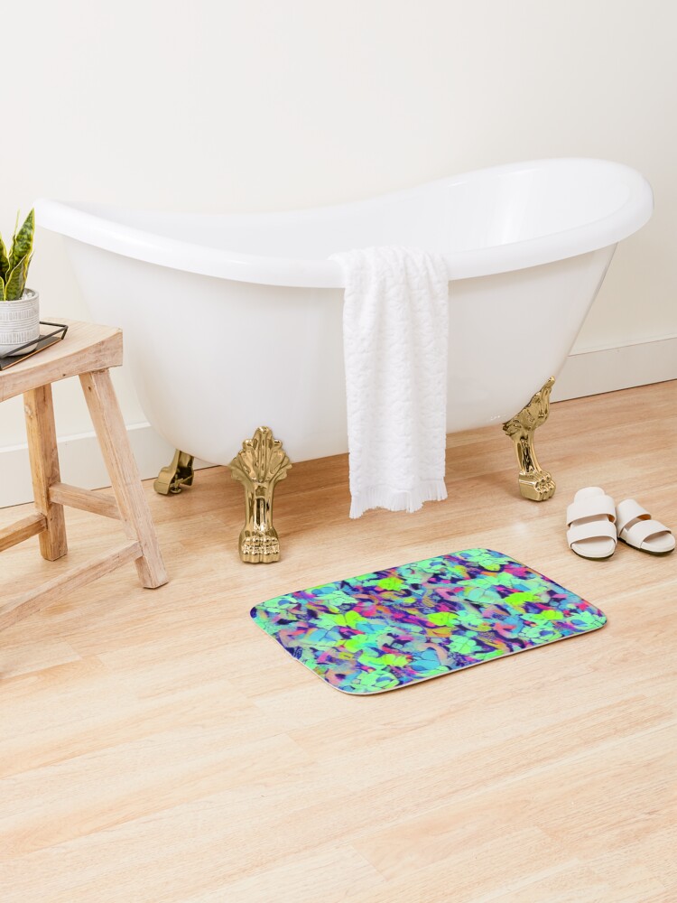 Thumbnail 2 of 6, Bath Mat, Abstract Colorful Floral Pattern designed and sold by calibrit.