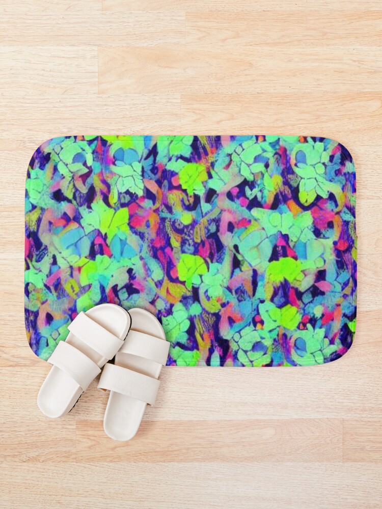 Thumbnail 1 of 6, Bath Mat, Abstract Colorful Floral Pattern designed and sold by calibrit.