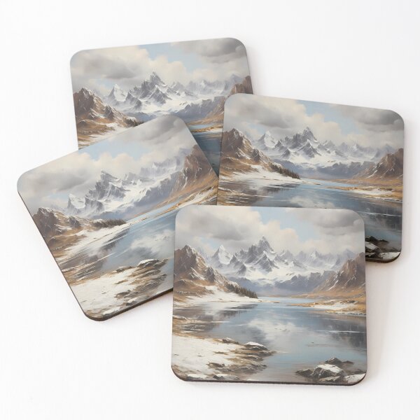 Item preview, A beautiful mountain lake with snow-capped peaks, vintage oil painting designed and sold by CreativeSparkzz.