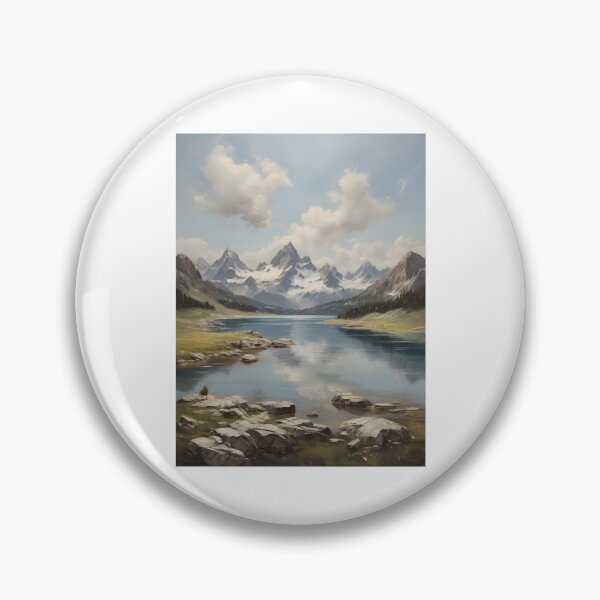 Item preview, A beautiful mountain lake with snow-capped peaks, vintage oil painting designed and sold by CreativeSparkzz.