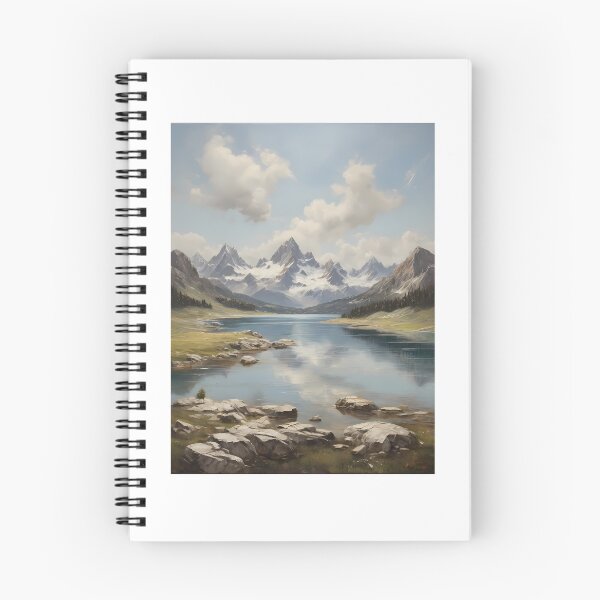 Item preview, A beautiful mountain lake with snow-capped peaks, vintage oil painting designed and sold by CreativeSparkzz.