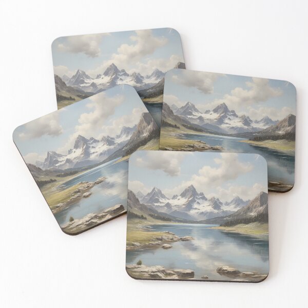 Item preview, A beautiful mountain lake with snow-capped peaks, vintage oil painting designed and sold by CreativeSparkzz.