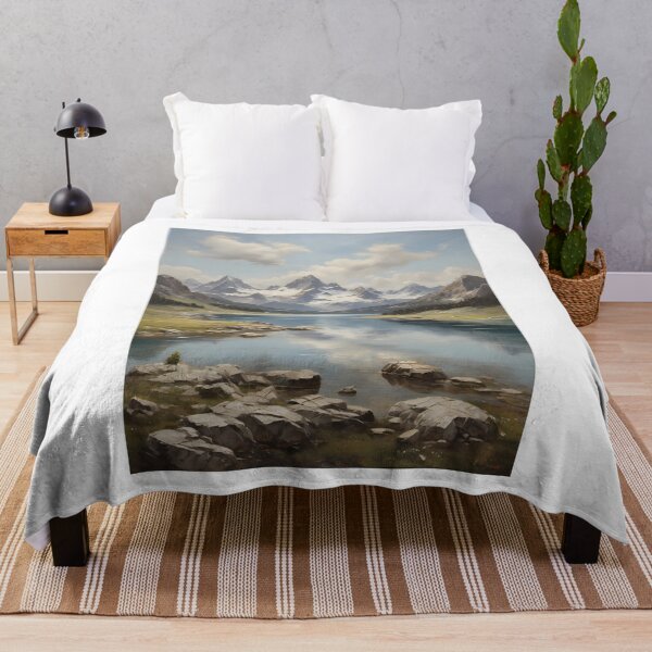 Item preview, A beautiful mountain lake with snow-capped peaks, vintage oil painting designed and sold by CreativeSparkzz.