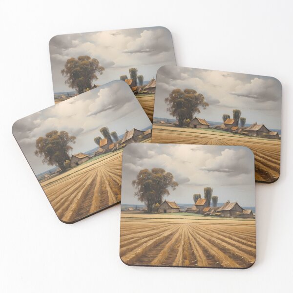 Item preview, A grain field in front of a beautiful farm, vintage oil painting designed and sold by CreativeSparkzz.