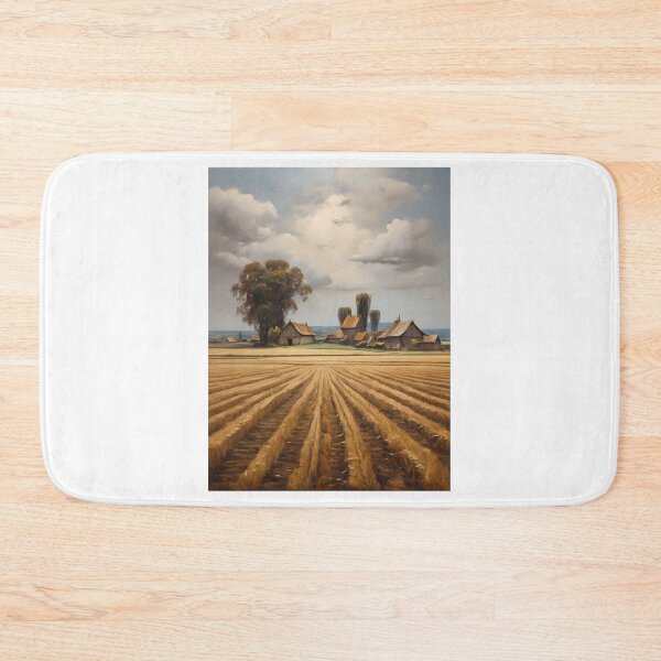 Item preview, A grain field in front of a beautiful farm, vintage oil painting designed and sold by CreativeSparkzz.
