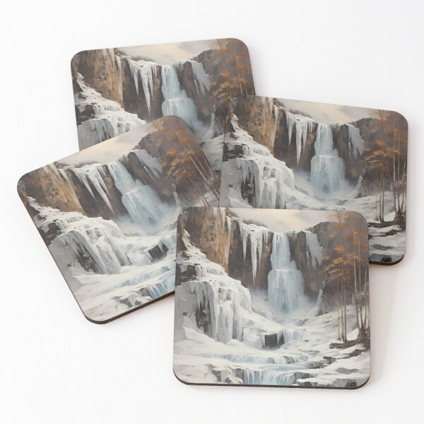 Item preview, A frozen waterfall in winter, vintage oil painting designed and sold by CreativeSparkzz.