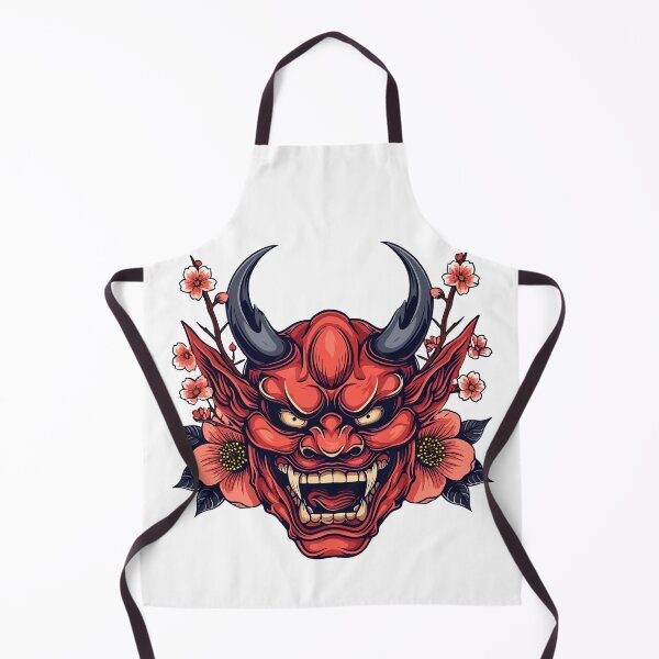 Item preview, Japanese demon head with horns and blossoms designed and sold by TheRealmWithin.