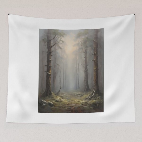 Item preview, A mystical forest in the fog, vintage oil painting designed and sold by CreativeSparkzz.
