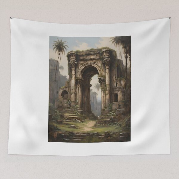 Item preview, Ancient ruins in the jungle, vintage oil painting designed and sold by CreativeSparkzz.