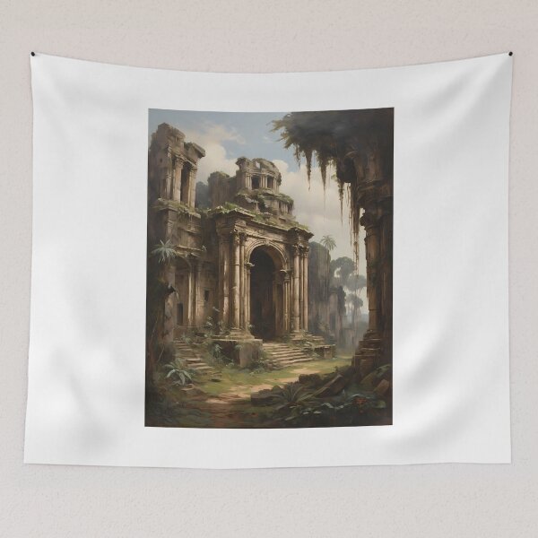 Item preview, Ancient ruins in the jungle, vintage oil painting designed and sold by CreativeSparkzz.