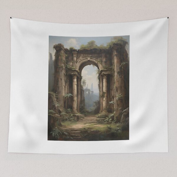 Item preview, Ancient ruins in the jungle, vintage oil painting designed and sold by CreativeSparkzz.