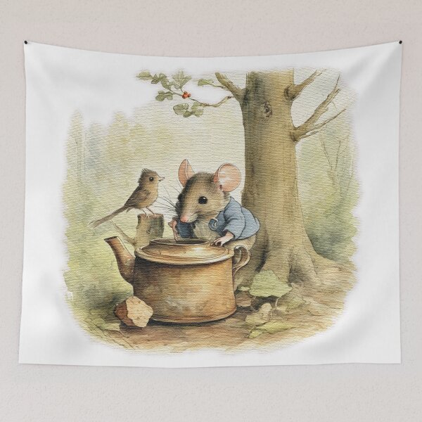 Item preview, mouse and an old teapot designed and sold by jnsmerchstore.