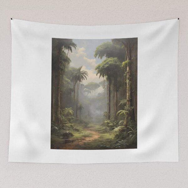Item preview, A subtropical rainforest with beautiful trees, vintage oil painting designed and sold by CreativeSparkzz.