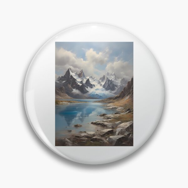 Item preview, A beautiful mountain lake with snow-capped peaks, vintage oil painting designed and sold by CreativeSparkzz.