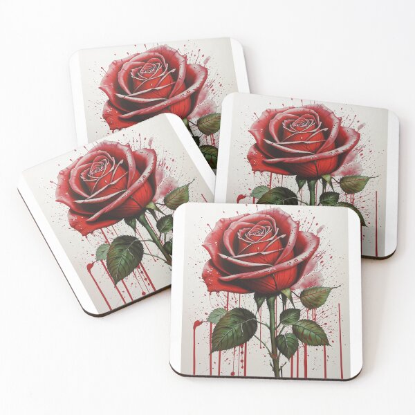 Item preview, Rose on a White Background with Red and Green Ink Splashes, Conceptual Art designed and sold by angeltureko.