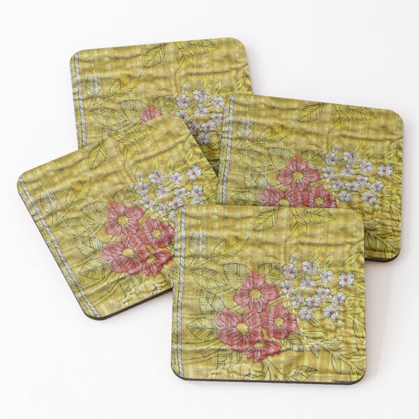 Item preview, Vintage Kantha Quilted Fabric - Chartreuse and Pink designed and sold by Nikki Fortuin Arts & Crafts.