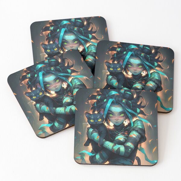 Item preview, Mystical Black Cat and Glowing Sorceress Anime Girl designed and sold by bubblegoth.