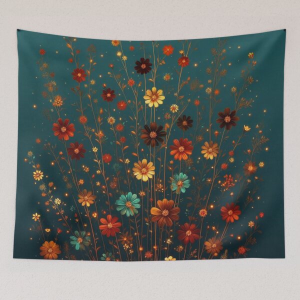 Item preview, Teal Blossom: A Symphony of Orange, Gold, and Teal Wildflowers designed and sold by LyssasMindArt.