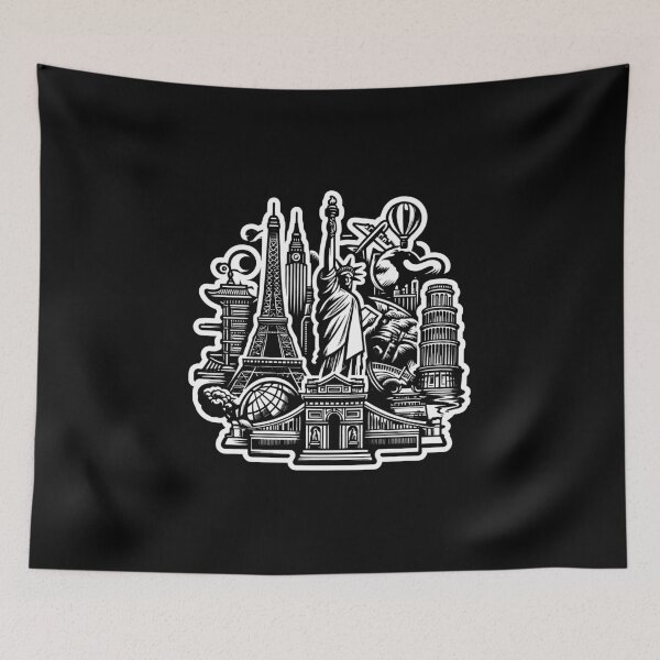 Item preview, Monochromatic Dream: Iconic Landmarks Under Starlit Sky designed and sold by DethLock.