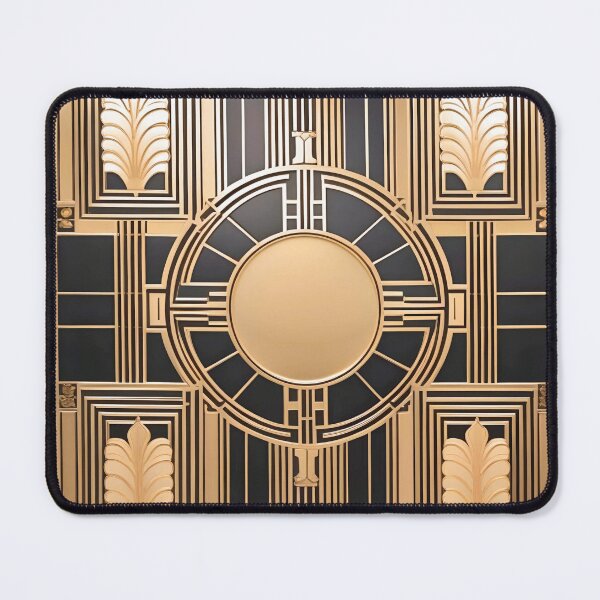 Item preview, Art Deco tile with a golden circle and gold leaves on black designed and sold by eatmorvelopator.