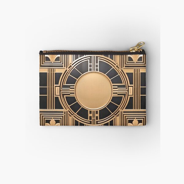 Item preview, Art Deco tile with a golden circle and gold leaves on black designed and sold by eatmorvelopator.
