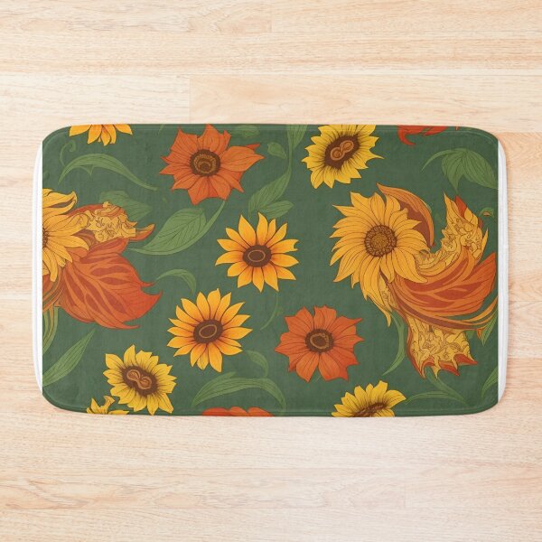 Item preview, sunflowers and beautiful red flowers in green background summer and spring fashion designed and sold by Carlos Gudino.