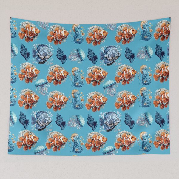 Item preview, Fish,Sea Horses,Shells and Jellyfish Pattern designed and sold by AoraDesign.