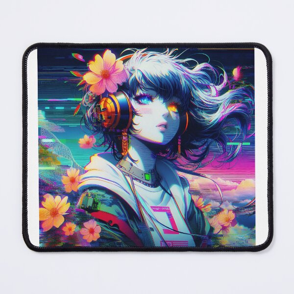 Item preview, 70's anime art glitch Girl with flowers designed and sold by SriGem.