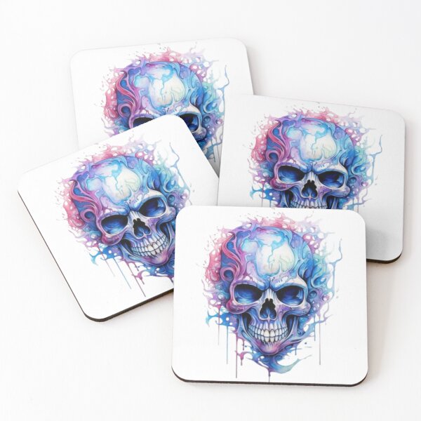 Item preview, a light blue skull with a half blue, half pink aura designed and sold by ale2205.