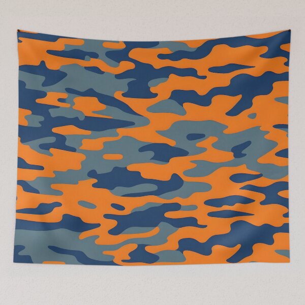 Item preview, Orange and navy blue camouflage pattern print designed and sold by TheCamoShop.