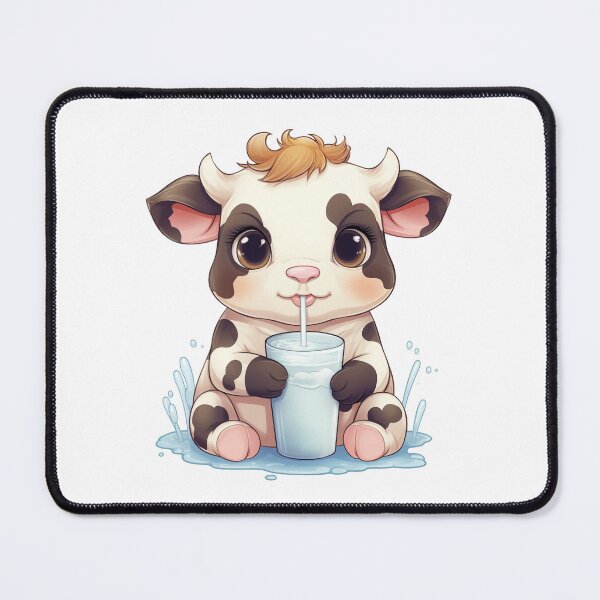 Item preview, Cute Black & White Kawaii Baby Cow Drinking Milk  designed and sold by Gsallicat.