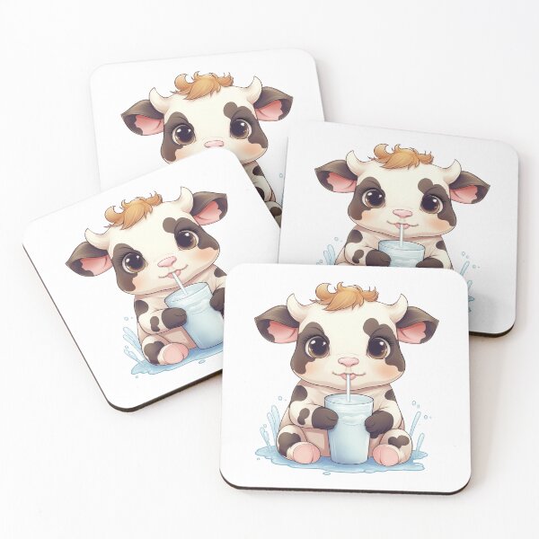 Item preview, Cute Black & White Kawaii Baby Cow Drinking Milk  designed and sold by Gsallicat.