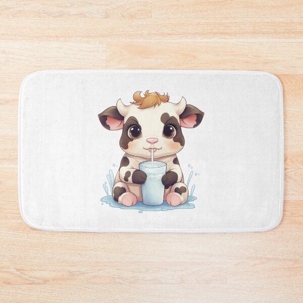 Item preview, Cute Black & White Kawaii Baby Cow Drinking Milk  designed and sold by Gsallicat.