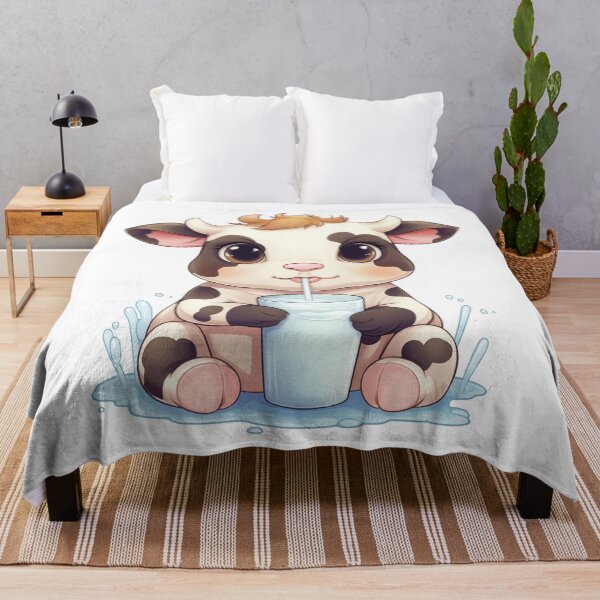 Item preview, Cute Black & White Kawaii Baby Cow Drinking Milk  designed and sold by Gsallicat.