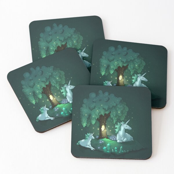 Item preview, Unicorn Forest Magic Dark Green Crystals and Fireflies designed and sold by JumpingRabbits.