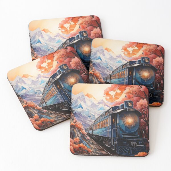 Item preview, Train color sunset art painting gift for him wall art decor, gift for her, landscape art designed and sold by Rockwpapart.