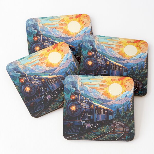 Item preview, Train color sunset art painting gift for him wall art decor, gift for her, landscape art designed and sold by Rockwpapart.