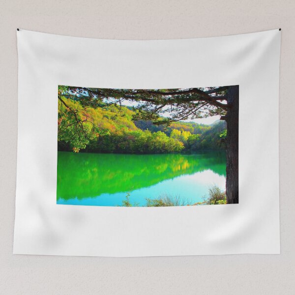 Item preview, View at Lago di Boccafornace in Pievebovigliana, Valfornace (Macerata) with mirroring body of water designed and sold by Kristina Drozd.