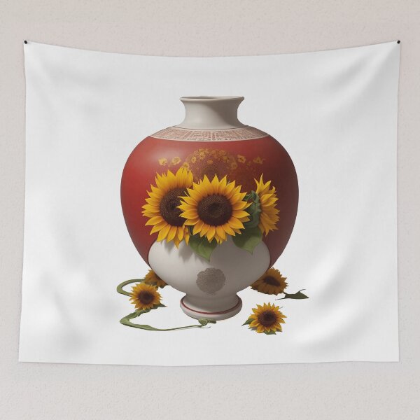 Item preview, sunflowers in chinese cloisonne red vase beautiful flowers summer and spring style designed and sold by Carlos Gudino.