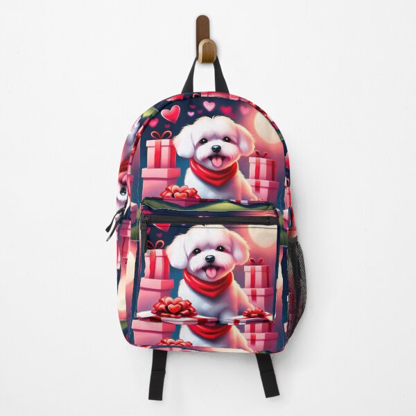 Item preview, Valentine's Day series, dog, Maltese Bichon, black background, sun, pink gifts designed and sold by janjacbu.