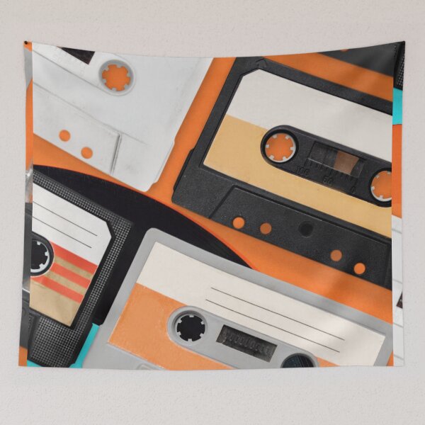 Item preview, Cassette Tape illustration Retro style orange and black Art design designed and sold by simplestic.