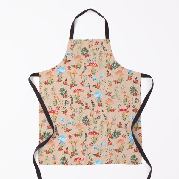 Item preview,  Mushrooms, Leaves and Flowers Pattern, Forest Mushrooms Print, Goblincore, Fairycore, Cottagecore,  Handpainted Watercolor and Markers Mushroom Seamless Pattern, Peach Background designed and sold by Marina Oliveira Studio.