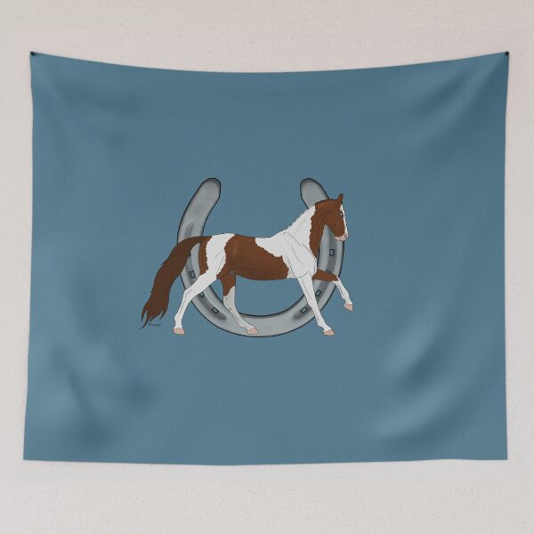 Item preview, Cantering Chestnut Pinto with Horseshoe designed and sold by DappledMoon.
