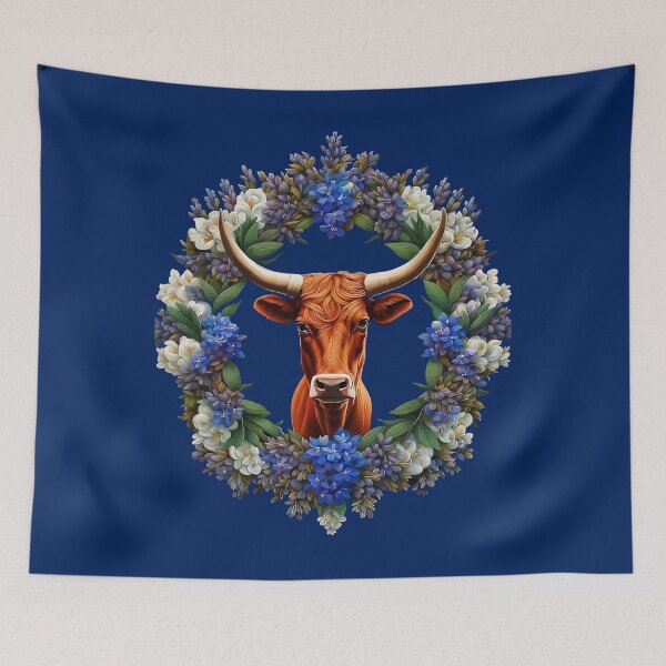 Item preview, Mia The Longhorn Surrounded By A Wreath Of Lupins designed and sold by taiche.