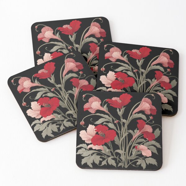 Item preview, Art Nouveau Floral Pattern Collection #1 - Red Bleeding Heart Flowers #21 designed and sold by elektronen.