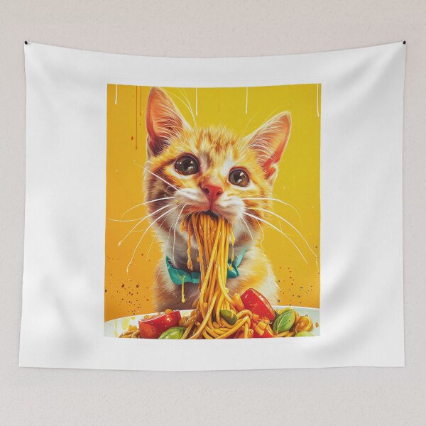 Item preview, funny cute cat eats spaghetti. cat lovers designed and sold by ahmed2751989.